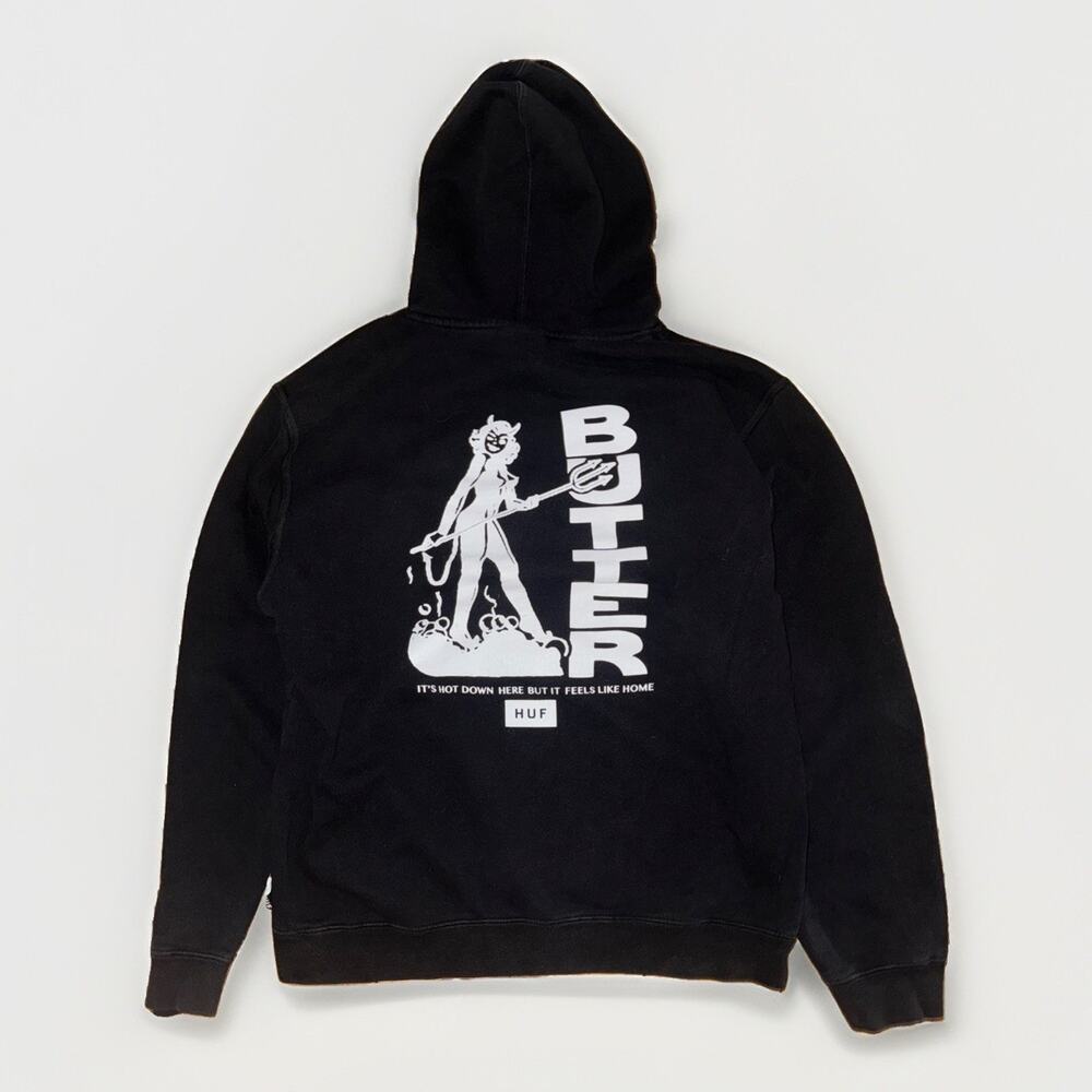HUF x Butter Skateboarding Hoodie Black Medium 22x26